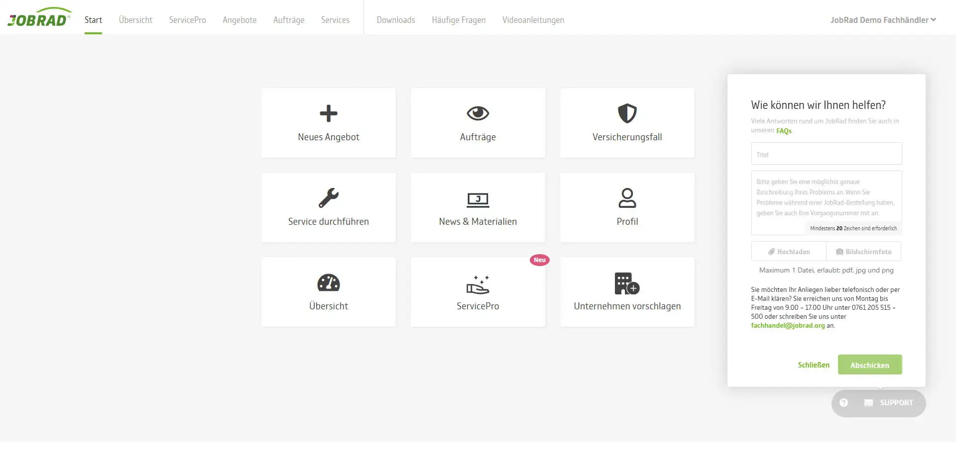 Ticketfunktion im Fachhändler-Portal